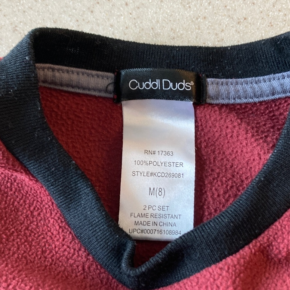 Cuddl Duds Maroon and Black Pajama Top Kids SIze 8 - Picture 2 of 7